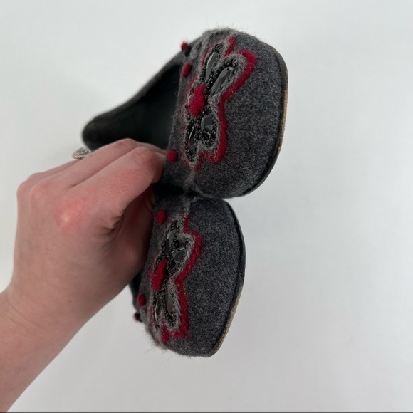 STUART WEITZMAN Smokey Grey Floral Jewel Felt Wool Ballerina Office Flats Shoes - Picture 8 of 14